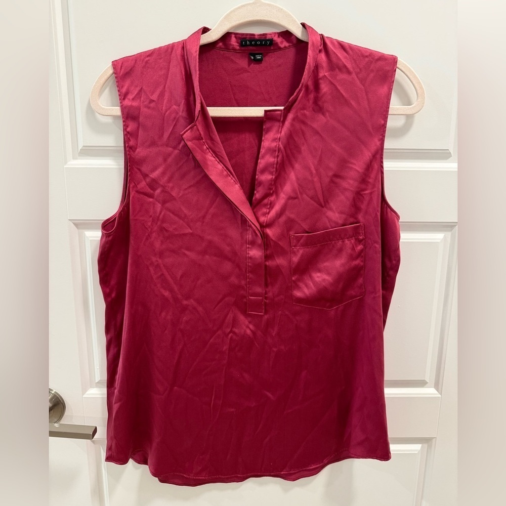 Theory Magenta Silk Sleeveless Blouse
